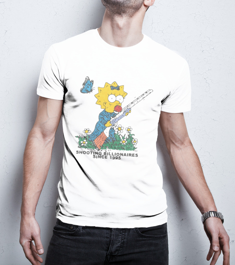 Maggie Simpson Shooting Billionaires Butterfly And Flowers Since 1995 T-Shirt