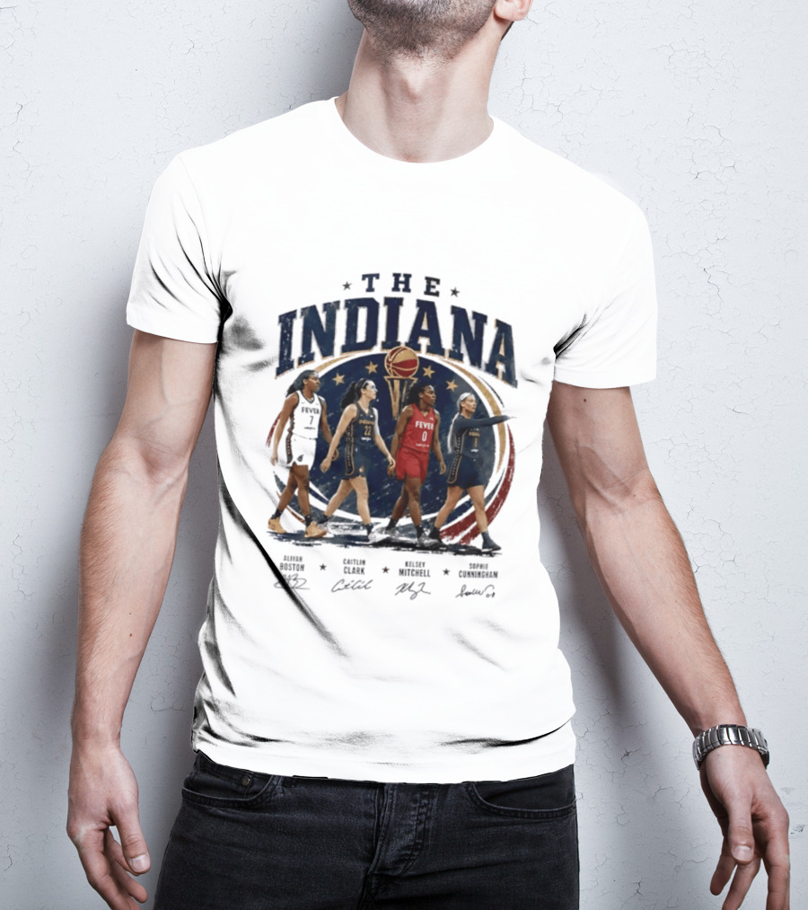 The Indiana Aliyah Boston Caitlin Clark Kelsey Mitchell Sophie Cunningham 2026 Signatures T-Shirt
