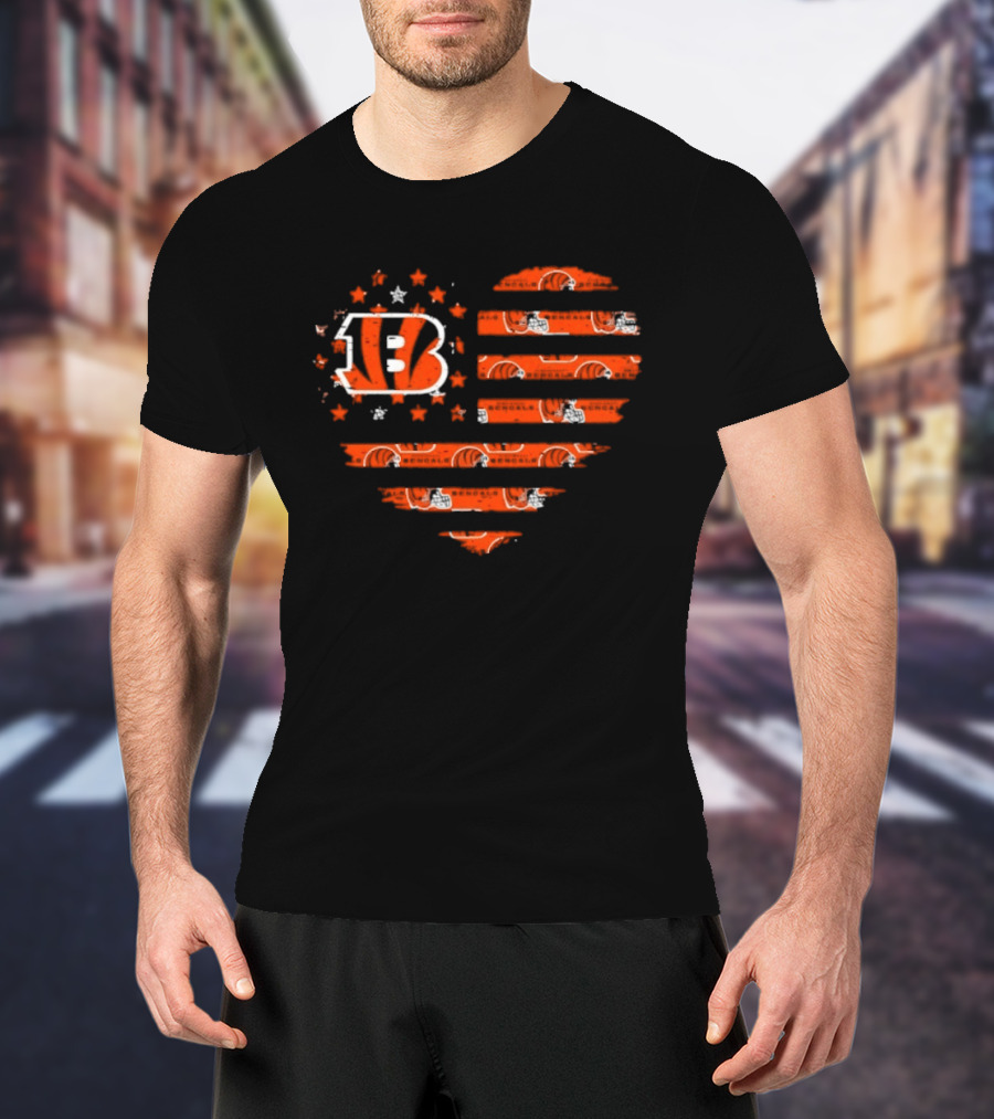 Cincinnati Bengals American Flag Heart 2026 Season T-Shirt