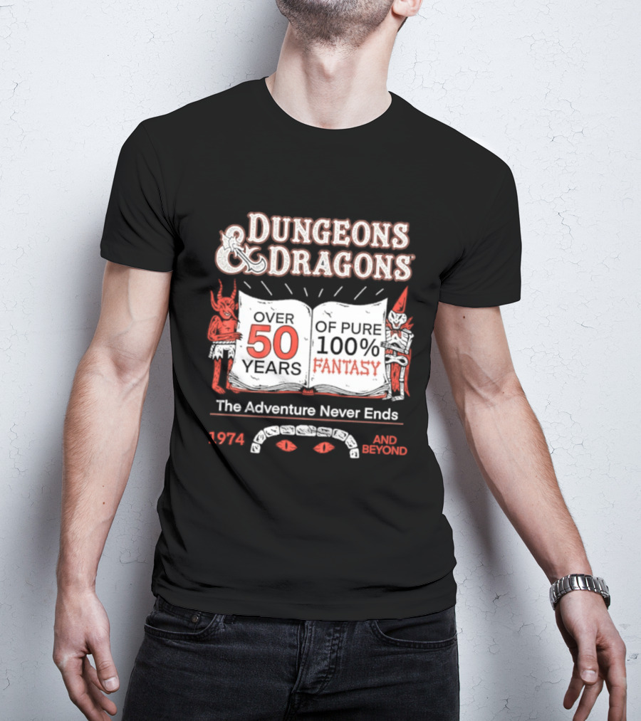 Dungeons And Dragons 50 Years Pure 100 Fantasy 1974 The Adventure Never Ends T-Shirt