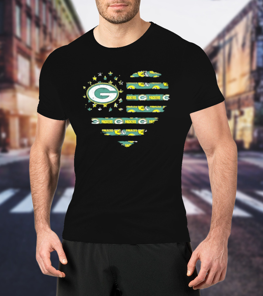 Green Bay Packers 2026 Season American Flag Heart Packers Gamers NFL Football Fans T-Shirt
