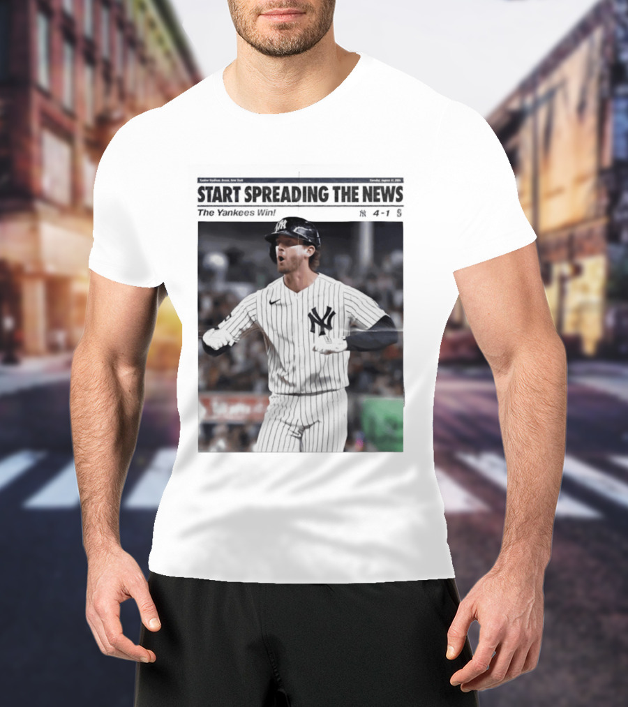 Anthony Volpe New York Yankees Start Spreading The News Pinstripe Jersey Celebration T-Shirt