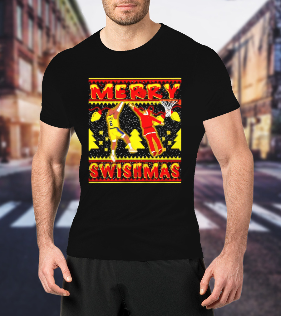 Merry Swishmas LeBron James Santa Dunk Basketball Holiday T-Shirt