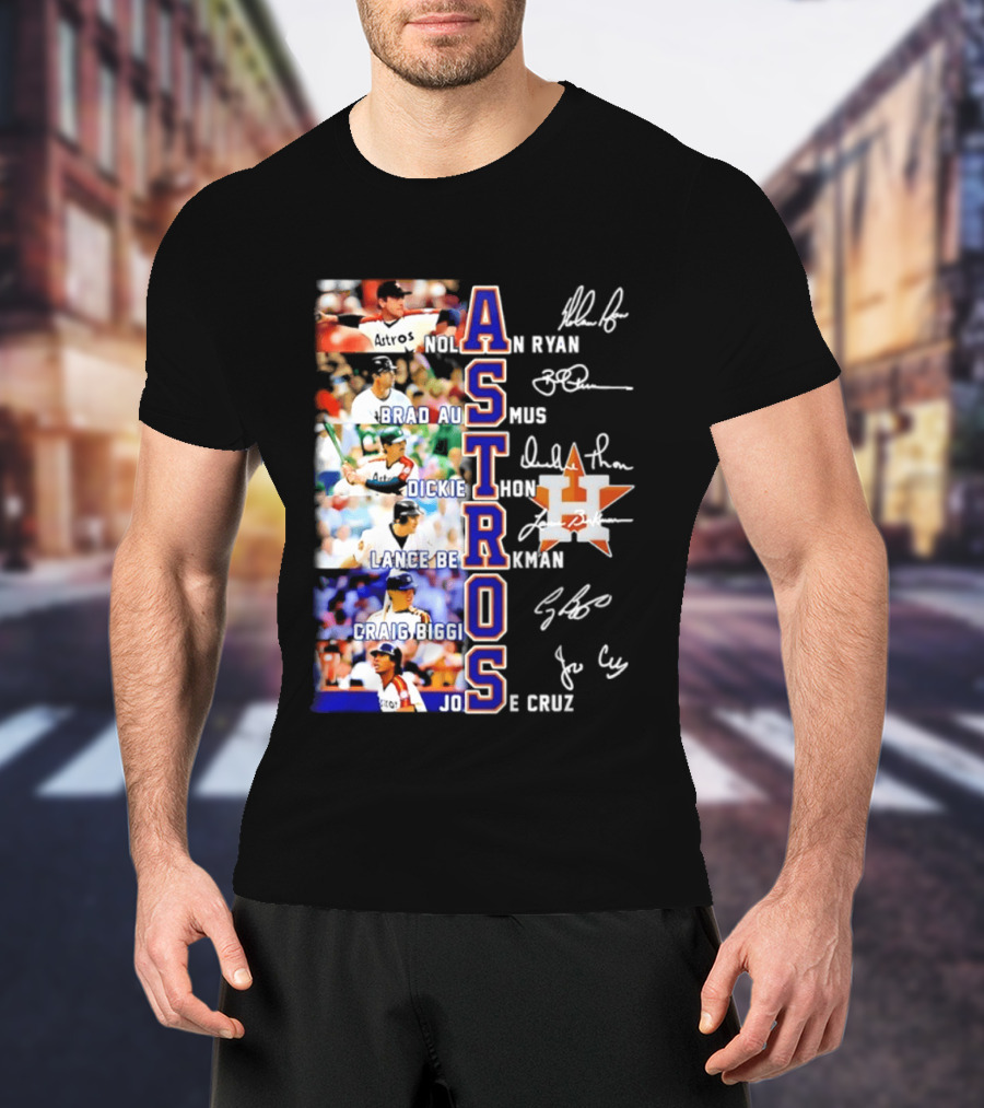 Nolan Ryan Brad Ausmus Dickie Thon Lance Berkman Craig Biggio Jose Cruz Houston Astros Baseball Legends T-Shirt