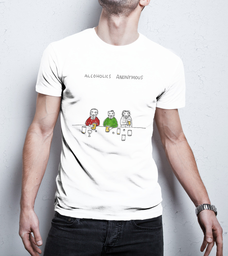 Alcoholics Anonymous Humor Three Characters With Drinks T-Shirt