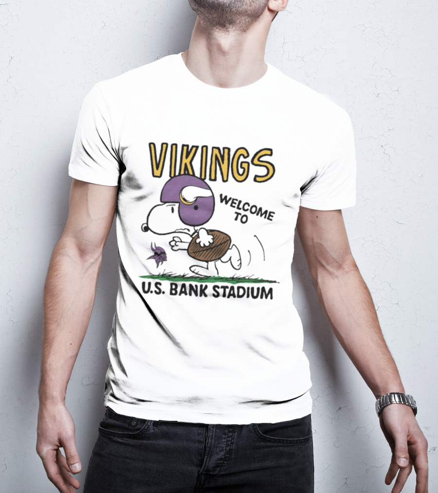 Minnesota Vikings Snoopy Welcome To U.S. Bank Stadium Peanuts Collaboration T-Shirt