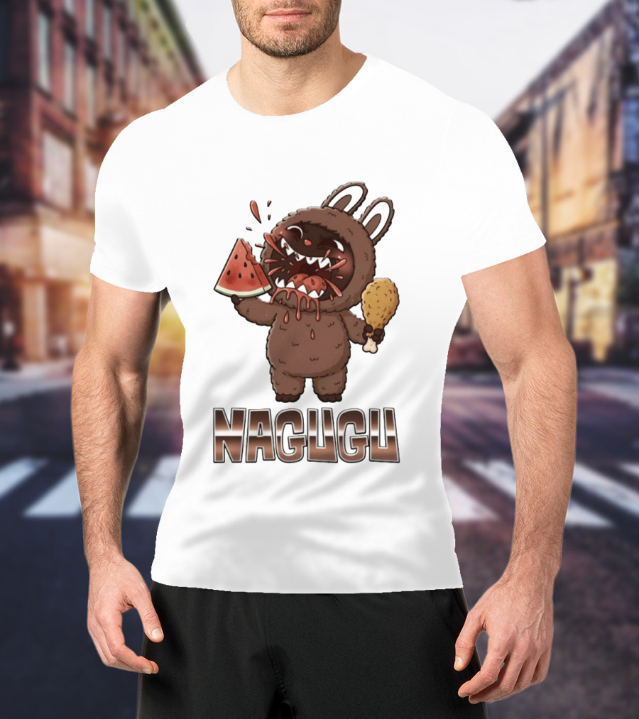 Nagugu Eating Watermelon And Chicken Cartoon T-Shirt
