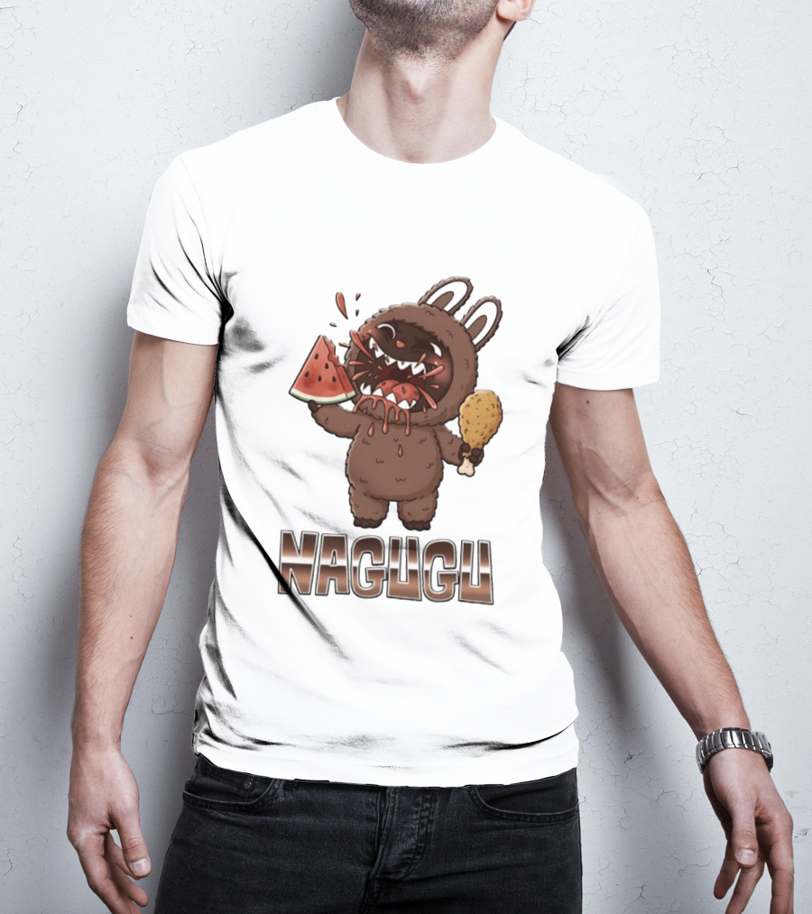 Nagugu Eating Watermelon And Chicken Cartoon T-Shirt