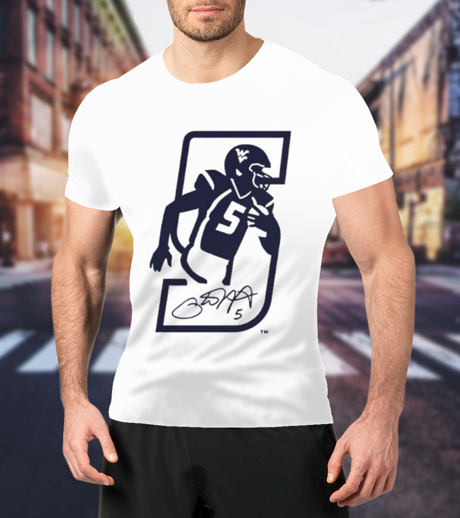 Pat White West Virginia Mountaineers Jersey Number 5 Signature T-Shirt