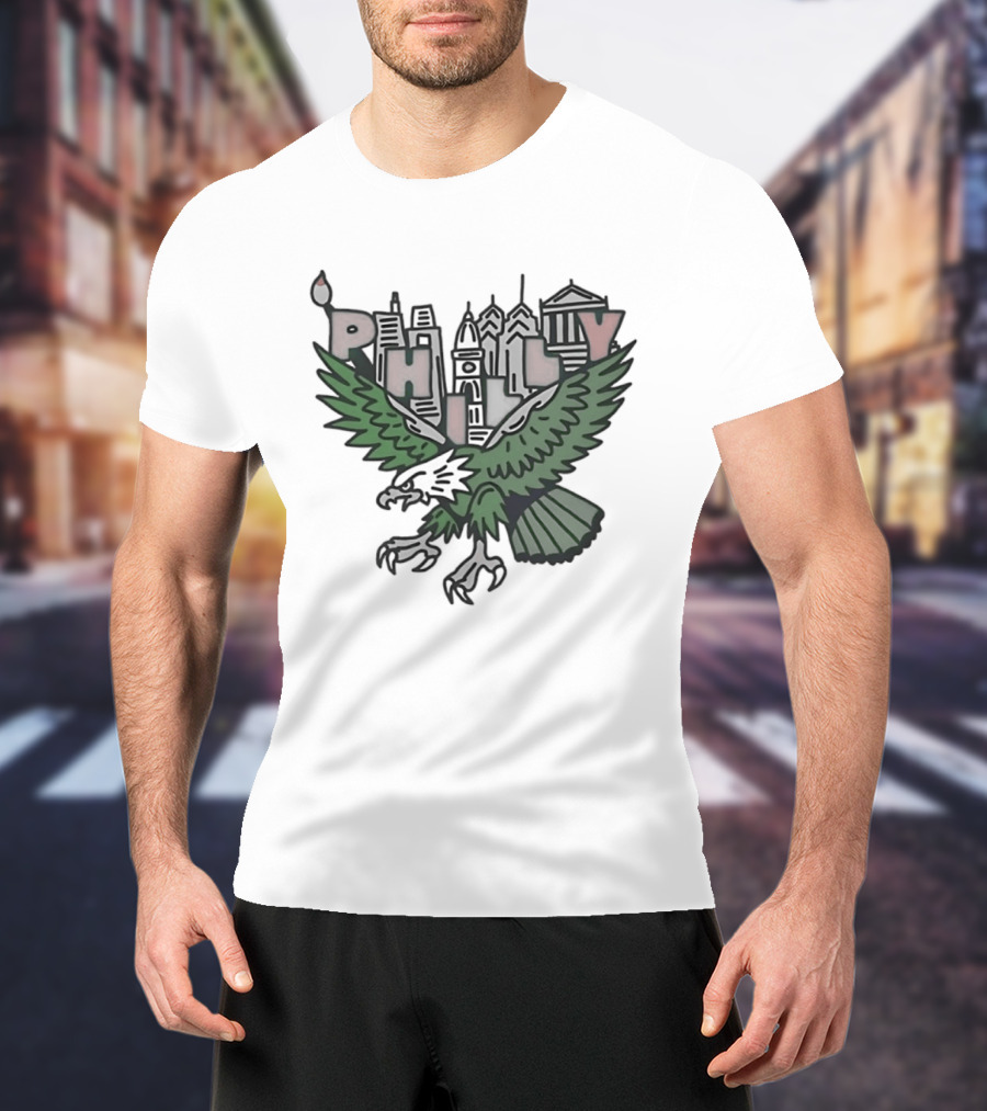 Philly Skyline Green Eagle Wings Cityscape T-Shirt