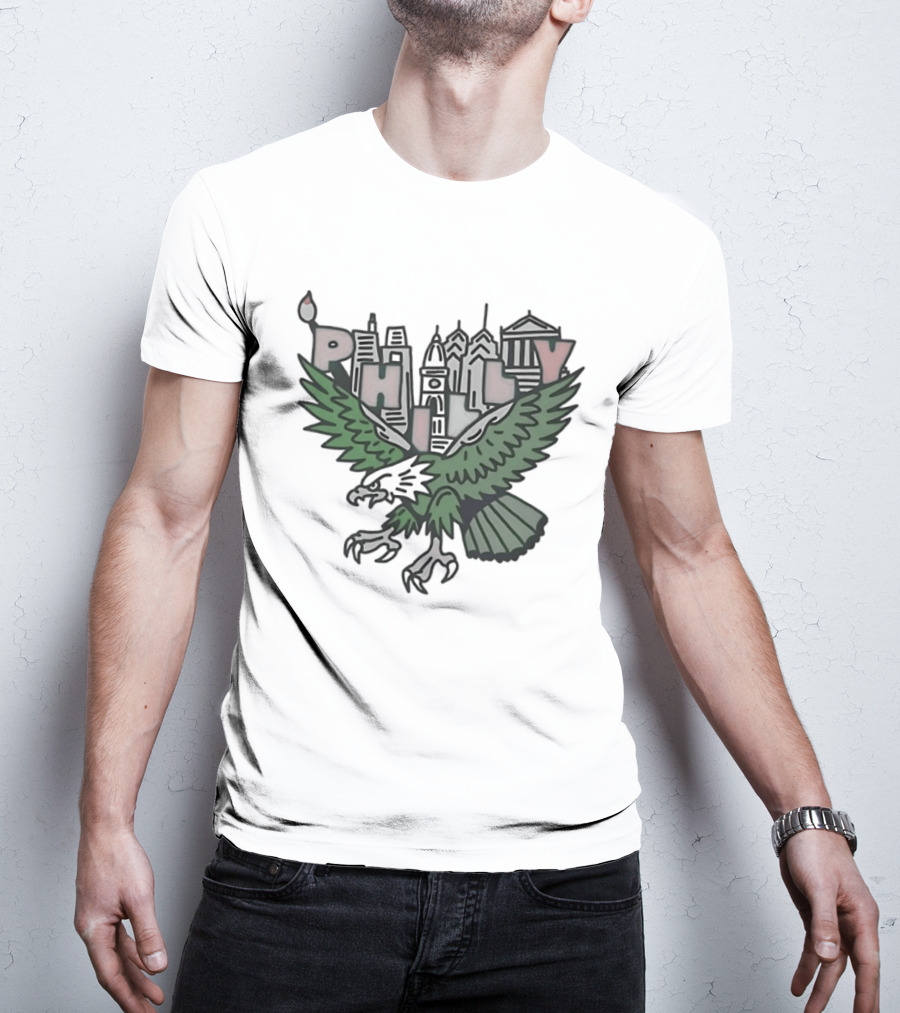 Philly Skyline Green Eagle Wings Cityscape T-Shirt
