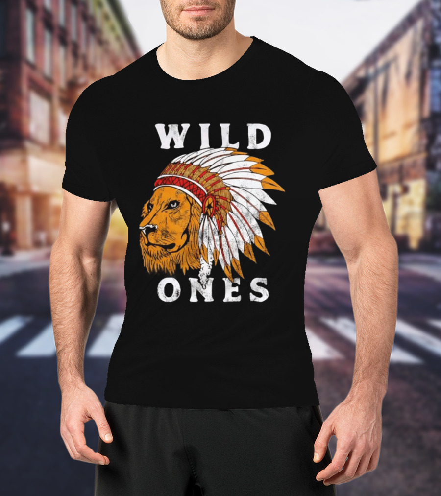 Wild Ones Lion Native American Headdress T-Shirt