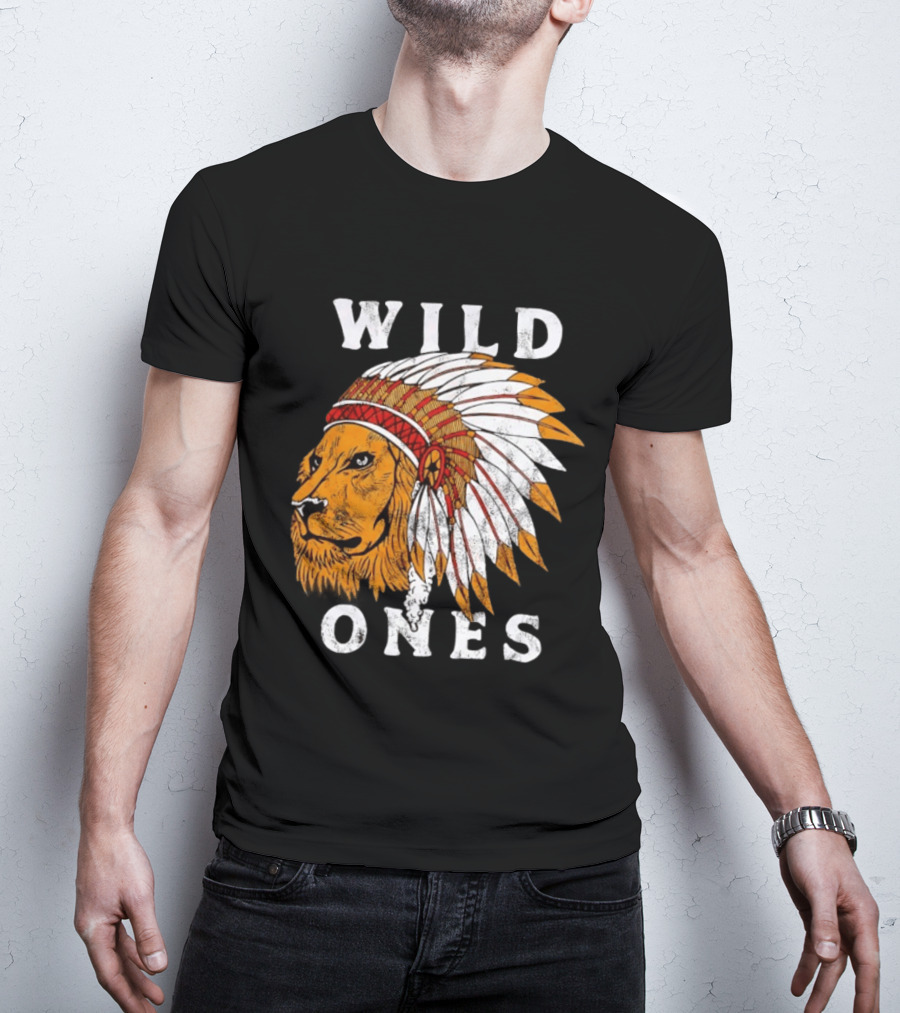 Wild Ones Lion Native American Headdress T-Shirt
