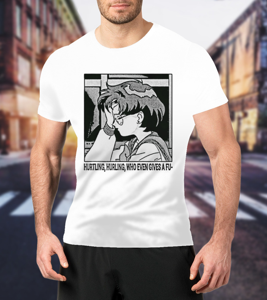 Hurtling Hurling Who Even Gives A Fu 90s Anime Style Frustrated Cartoon T-Shirt