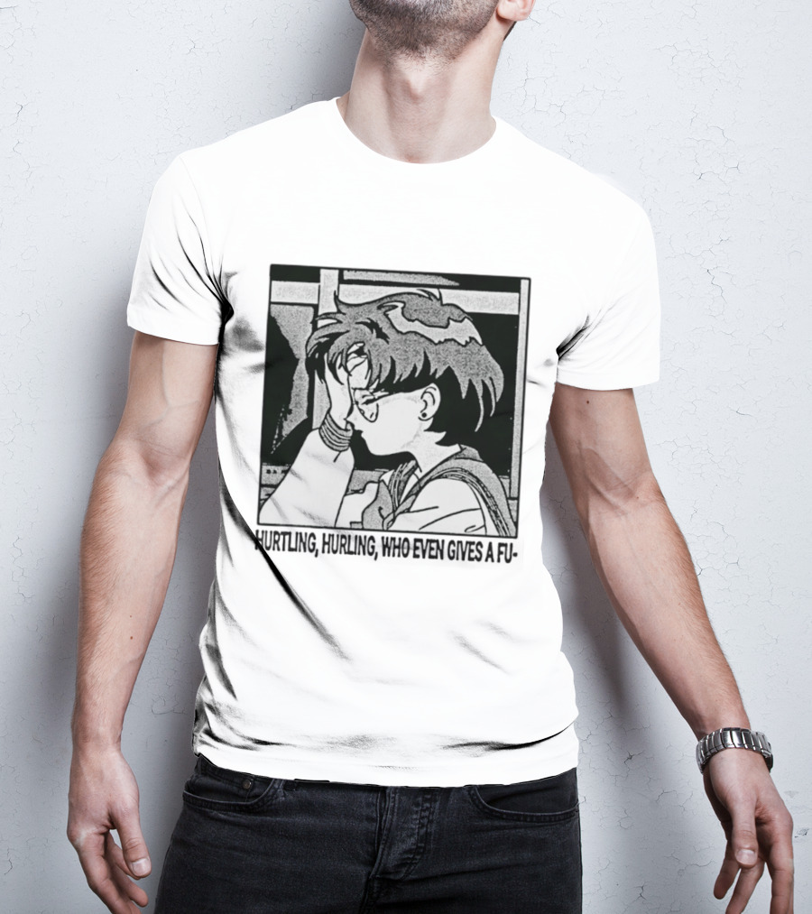 Hurtling Hurling Who Even Gives A Fu 90s Anime Style Frustrated Cartoon T-Shirt