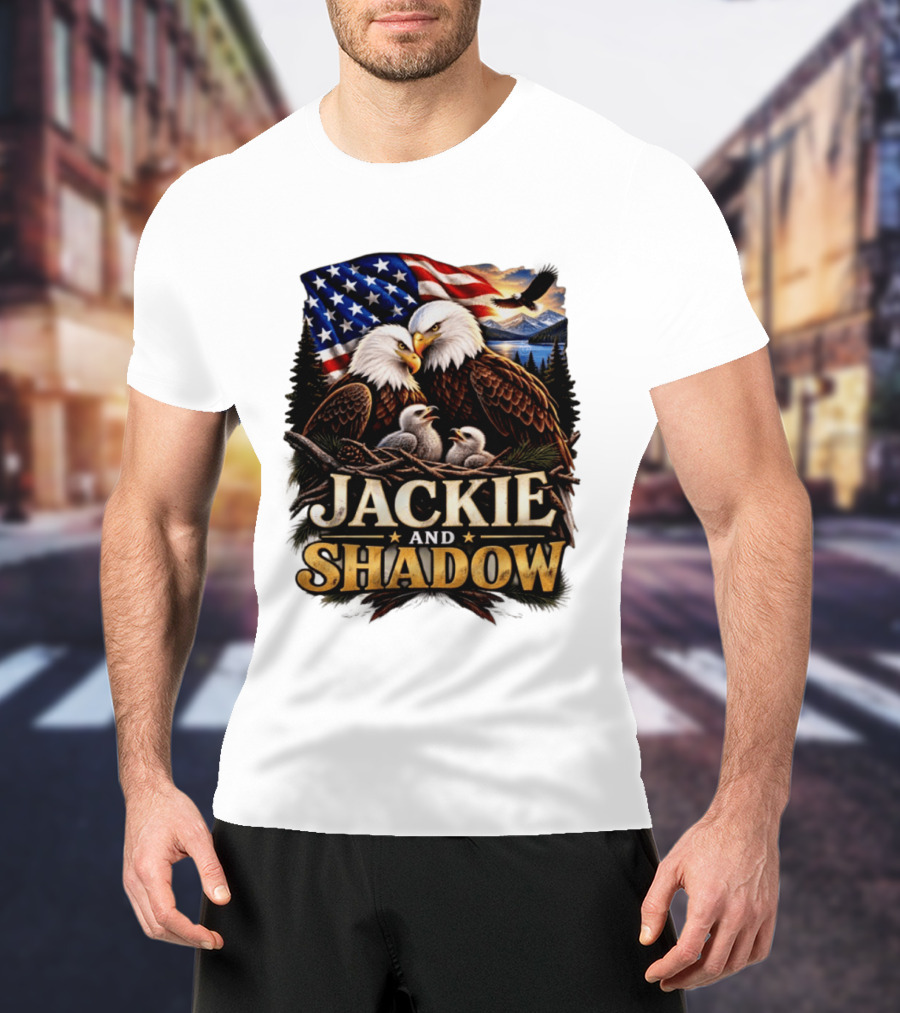 Jackie And Shadow Bald Eagles With American Flag T-Shirt