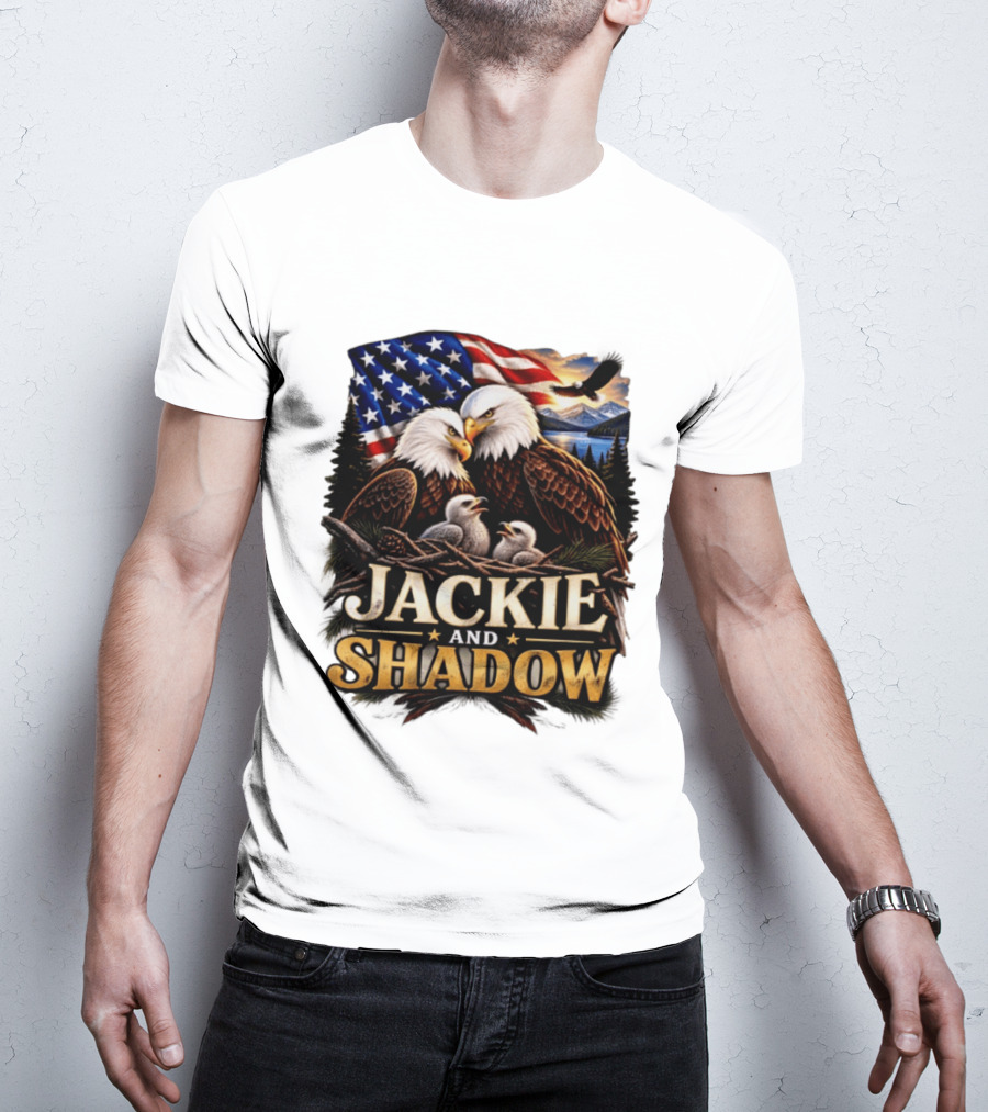Jackie And Shadow Bald Eagles With American Flag T-Shirt