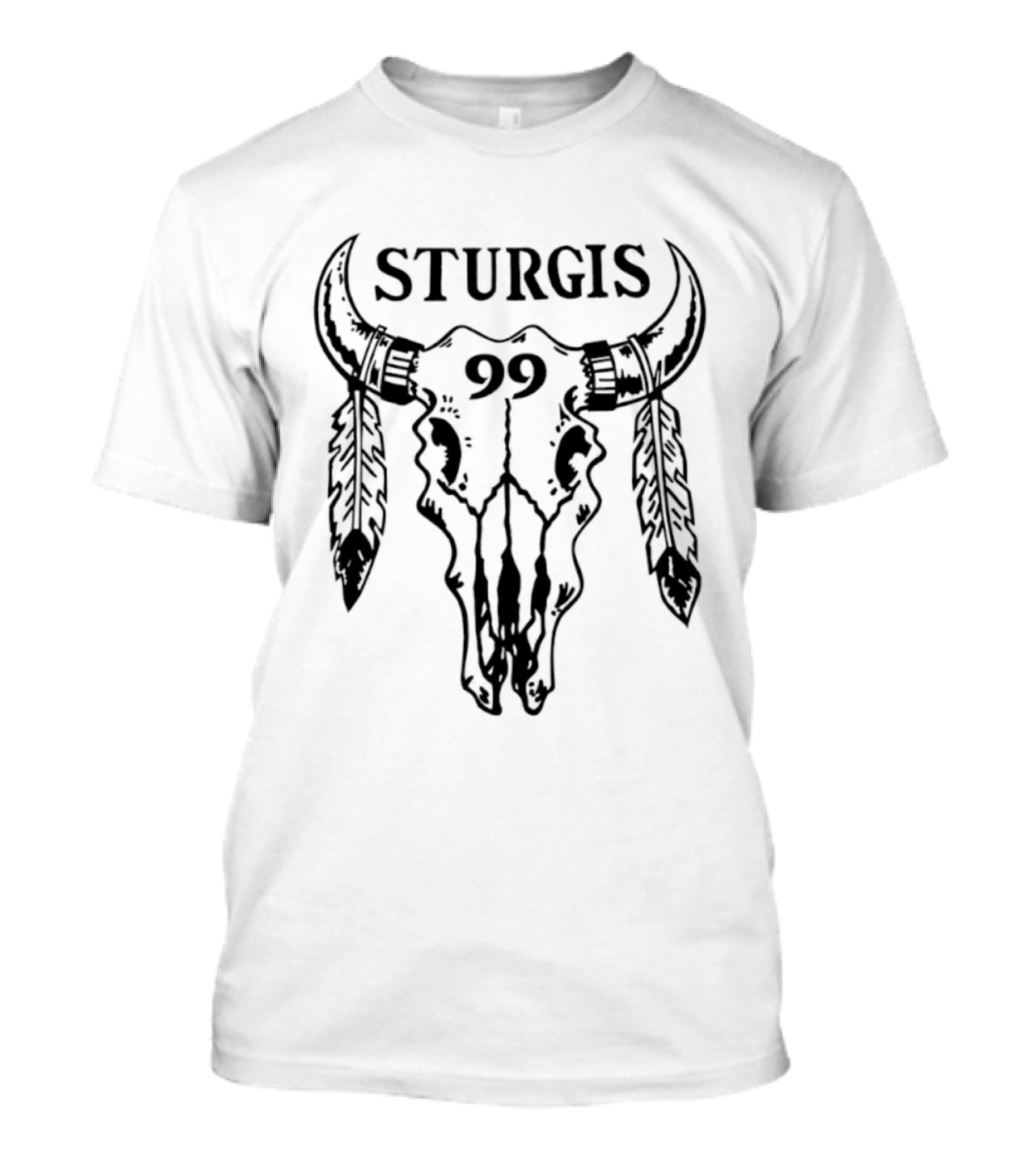 Sturgis 99 Bull Skull Western Biker Feathers T-Shirt