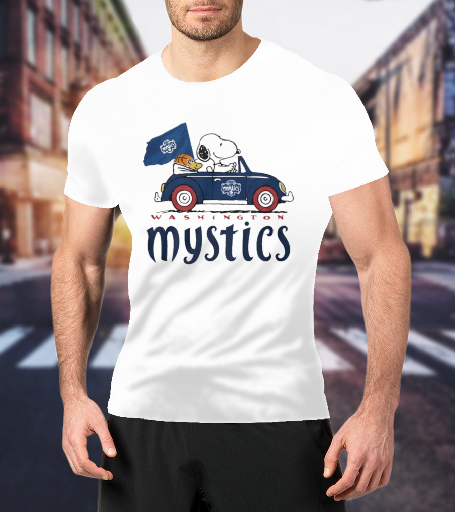 Washington Mystics Snoopy And Woodstock Driving With Basketball T-Shirt