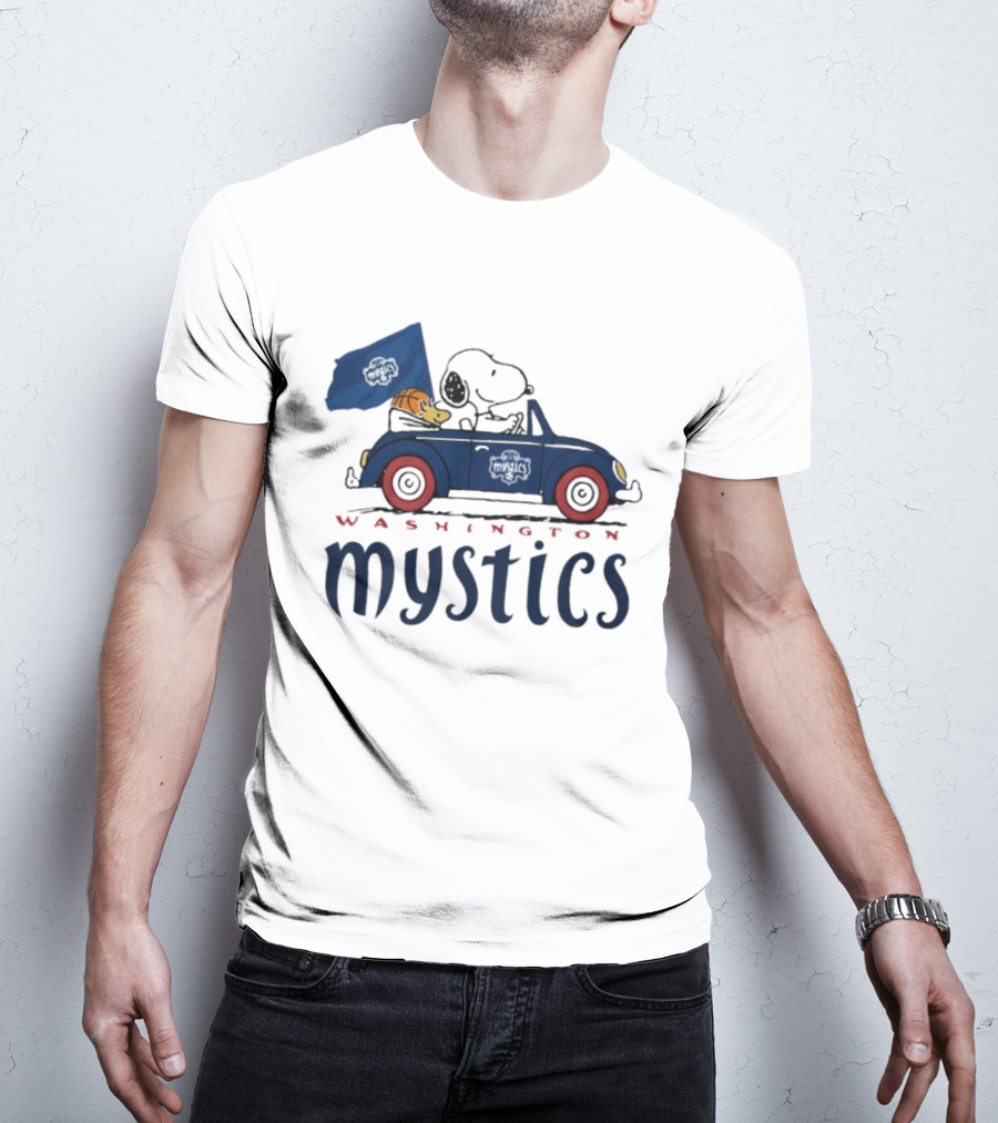 Washington Mystics Snoopy And Woodstock Driving With Basketball T-Shirt