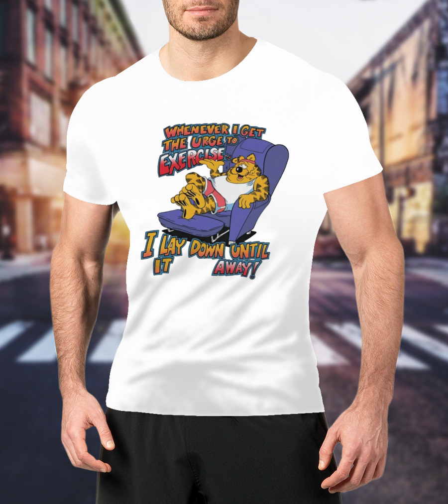Whenever I Get The Urge To Exercise Cartoon Cat Lounging Until It Goes Away T-Shirt