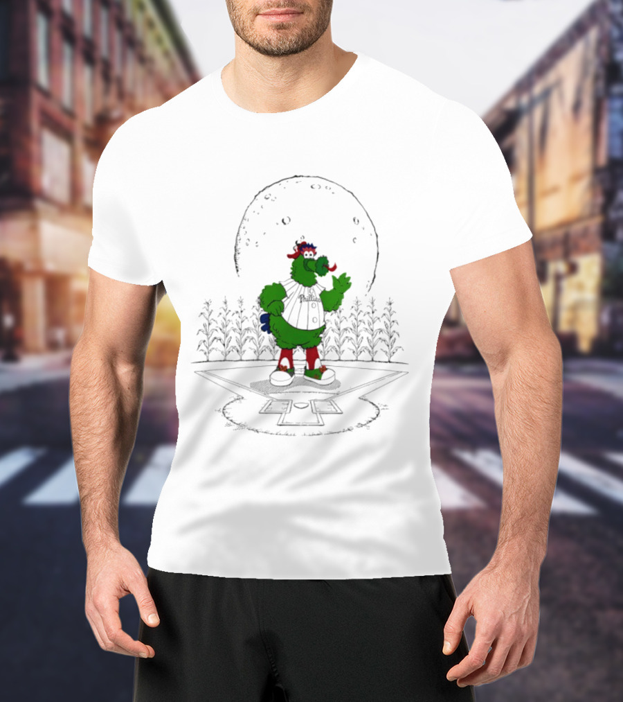 Philadelphia Phillies Phanatic MLB 2026 Season Field Of Dreams Moonlit Scene T-Shirt