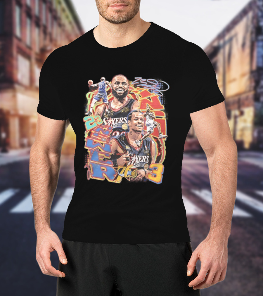 Allen Iverson LeBron James 23 Sixers NBA 76ers 3 Basketball Legends T-Shirt