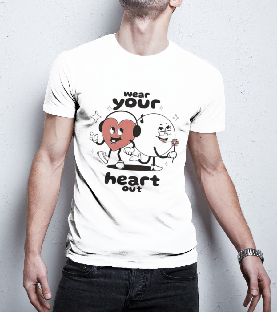 Wear Your Heart Out Love Aesthetic Headphones And Flower Cartoon Characters T-Shirt
