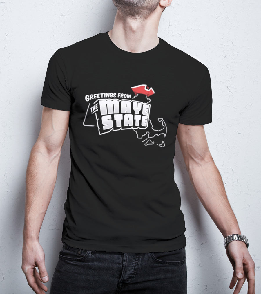 Greetings From The Maye State New England Outline Red Shape T-Shirt