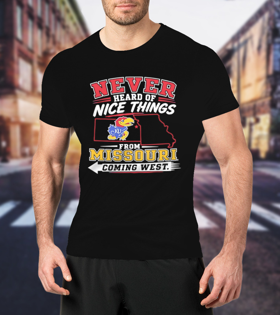 Never Heard Of Nice Things From Missouri Coming West Kansas Jayhawks KU Bird Map T-Shirt
