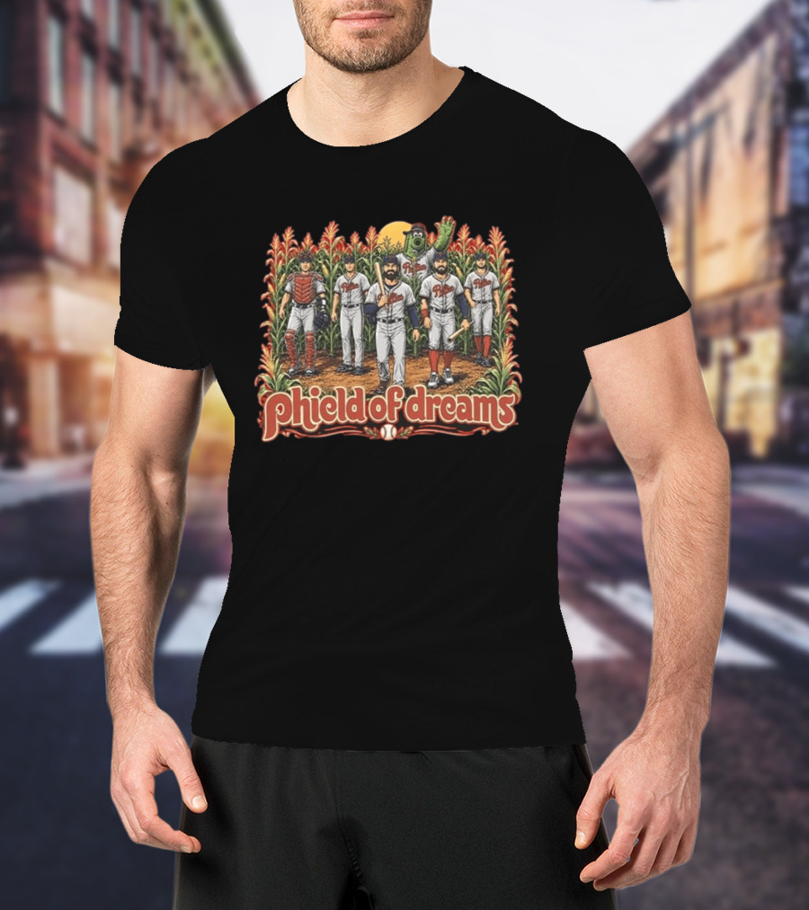 Phillies Phield Of Dreams Baseball Players And Mascot In Cornfield T-Shirt