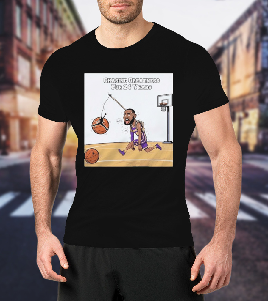 Chasing Greatness For 24 Years Basketball Cartoon With Hoop And Ball T-Shirt