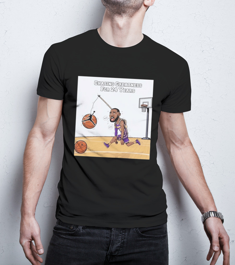 Chasing Greatness For 24 Years Basketball Cartoon With Hoop And Ball T-Shirt