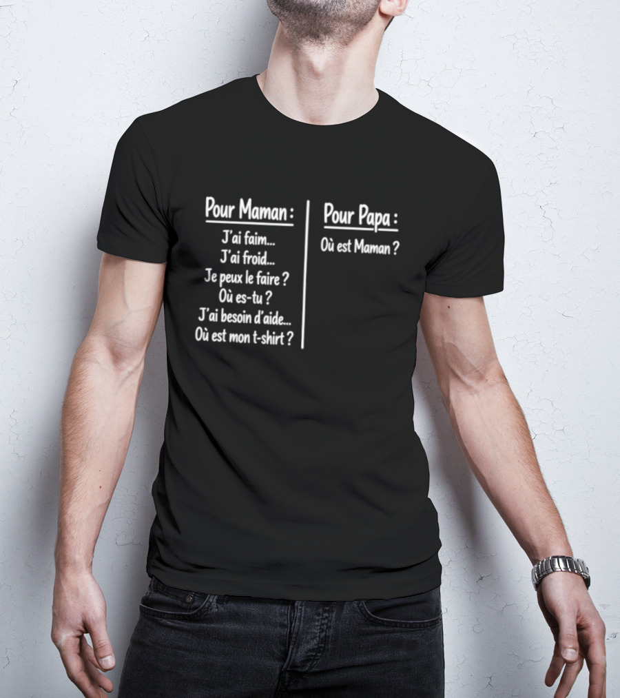 Pour Maman Papa J'ai Faim Froid Parenting Humor Où Est Maman Comparison T-Shirt