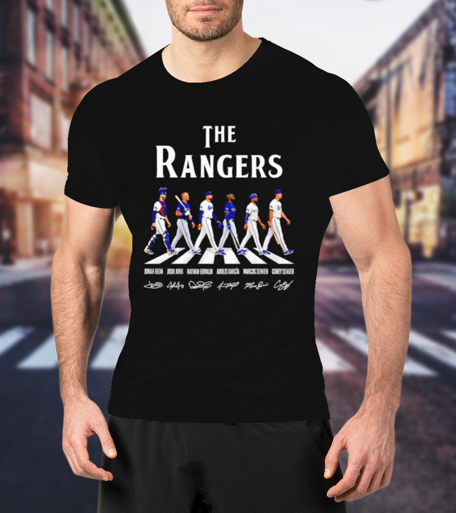 The Rangers Jonah Heim Josh Jung Nathan Eovaldi Adolis Garcia Marcus Semien Corey Seager Abbey Road Baseball Players T-Shirt