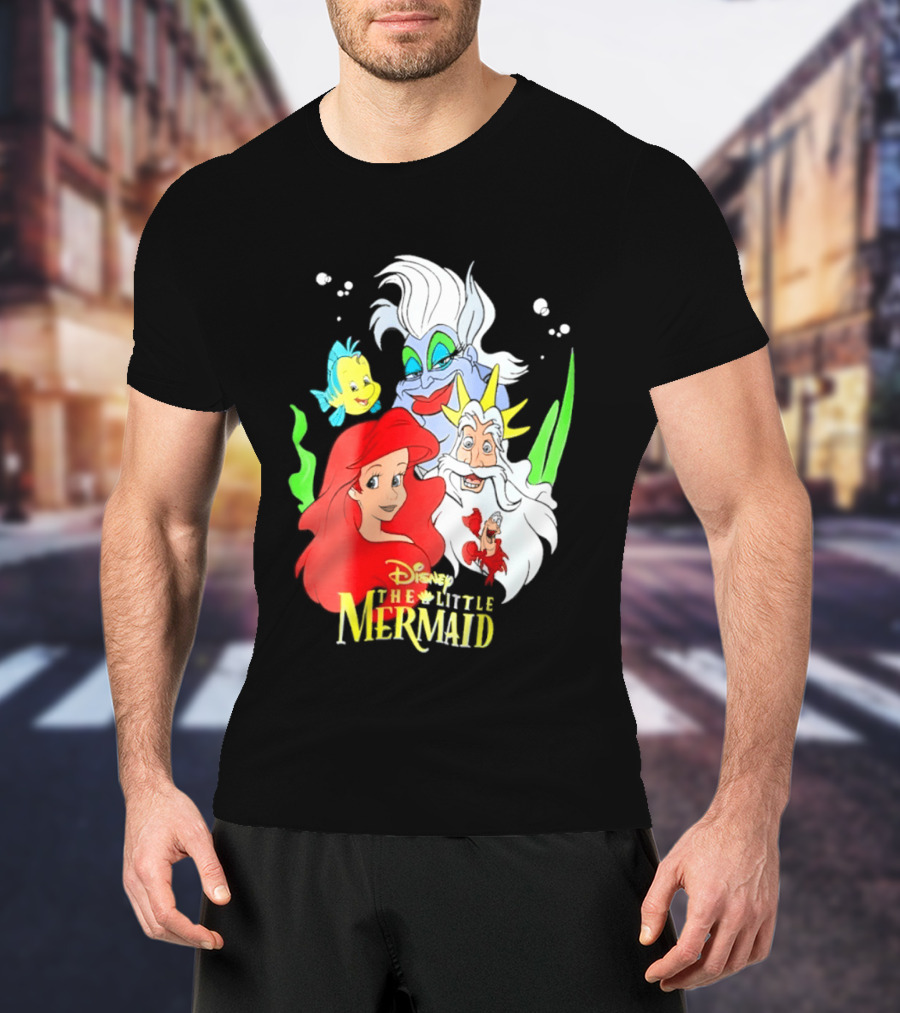 Disney The Little Mermaid Ariel Ursula King Triton Flounder Characters T-Shirt