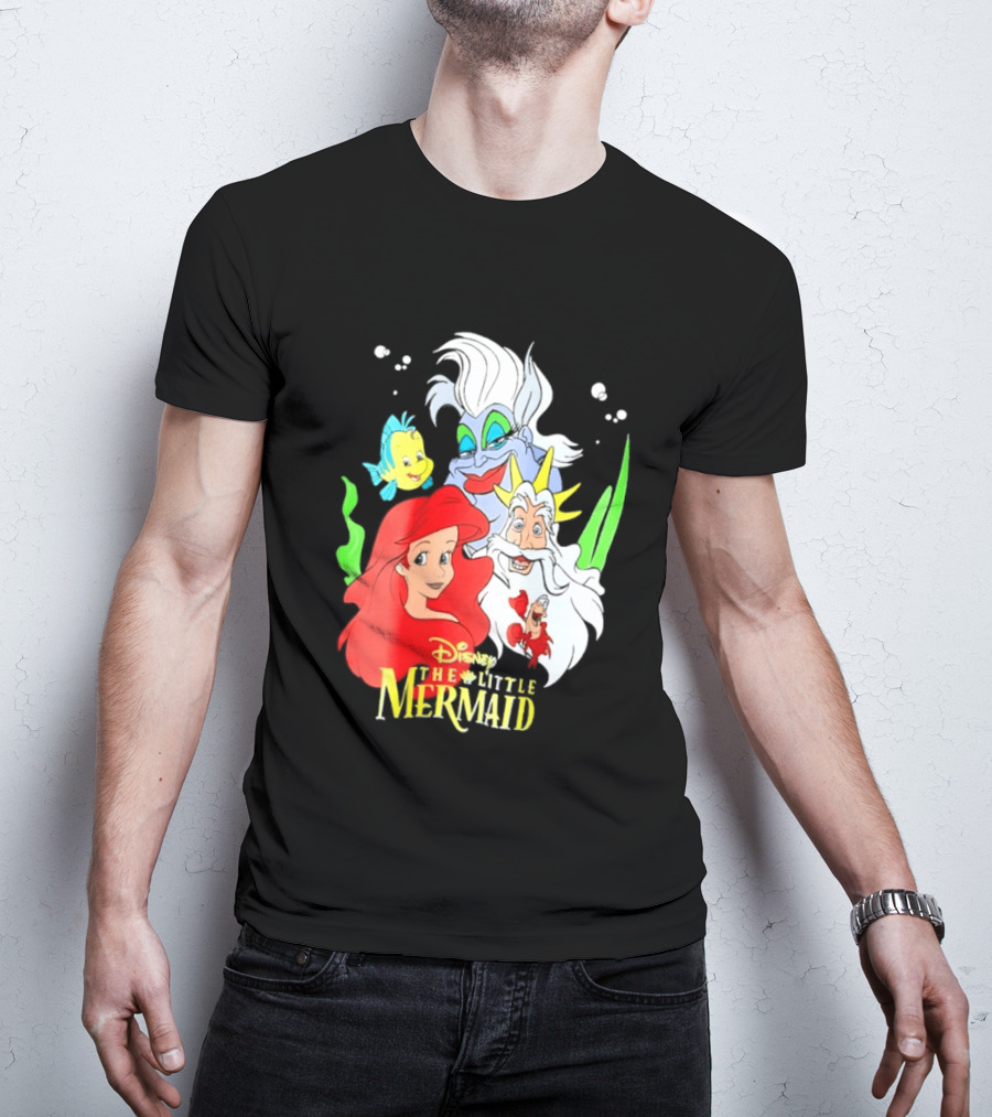 Disney The Little Mermaid Ariel Ursula King Triton Flounder Characters T-Shirt