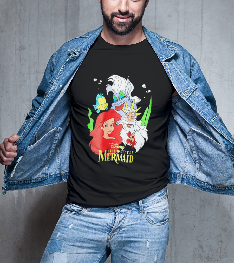 Disney The Little Mermaid Ariel Ursula King Triton Flounder Characters T-Shirt