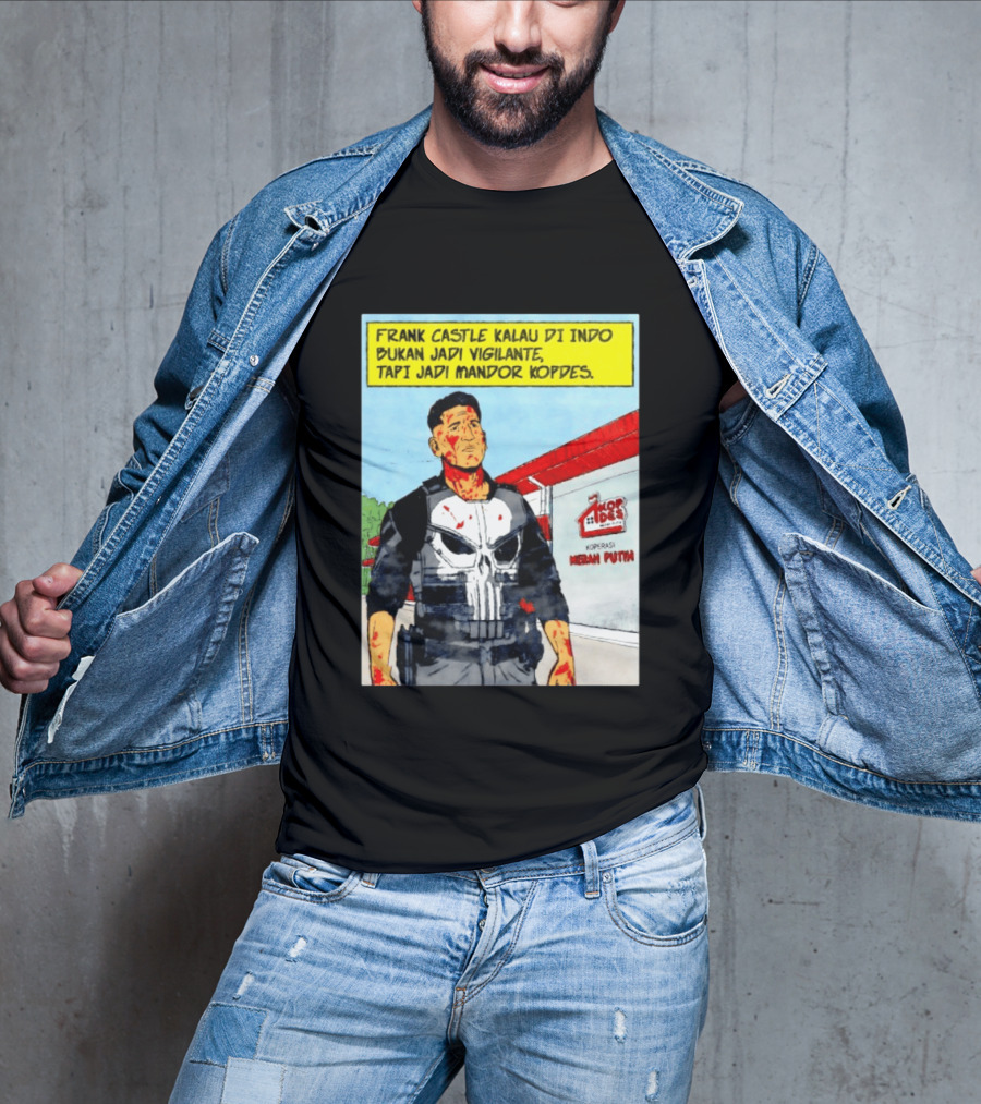 Frank Castle Kalau Di Indo Bukan Jadi Vigilante Tapi Jadi Mandor Kopdes Koperasi Merah Putih Marvel Comics T-Shirt