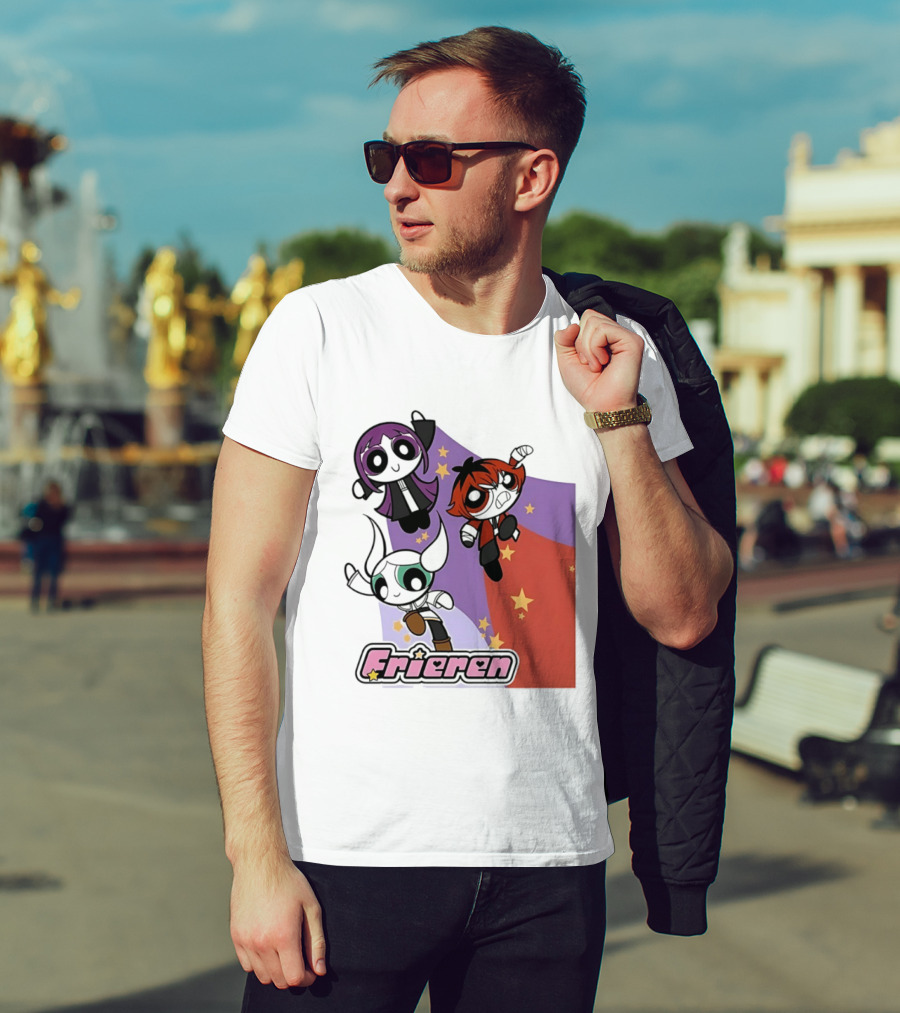 Frieren Characters In Powerpuff Girls Style With Stars T-Shirt