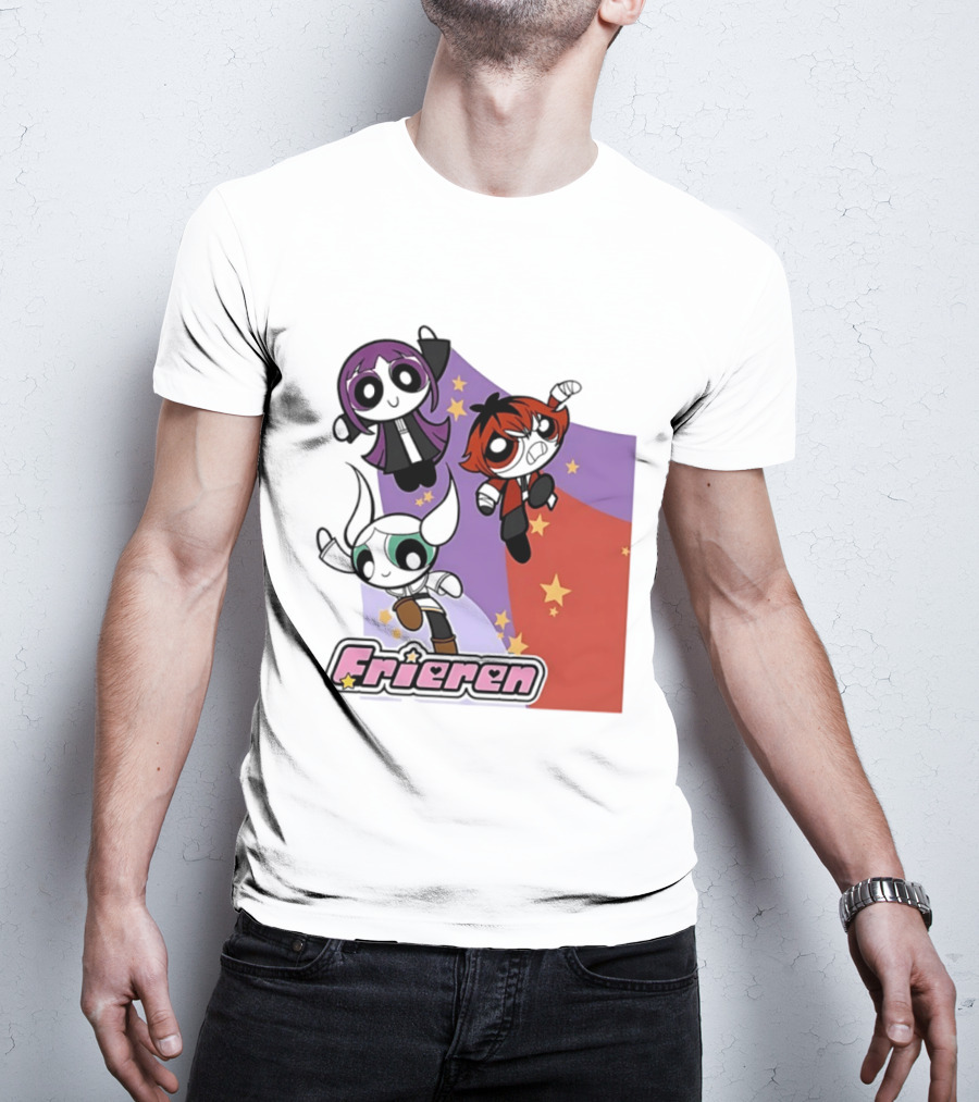 Frieren Characters In Powerpuff Girls Style With Stars T-Shirt