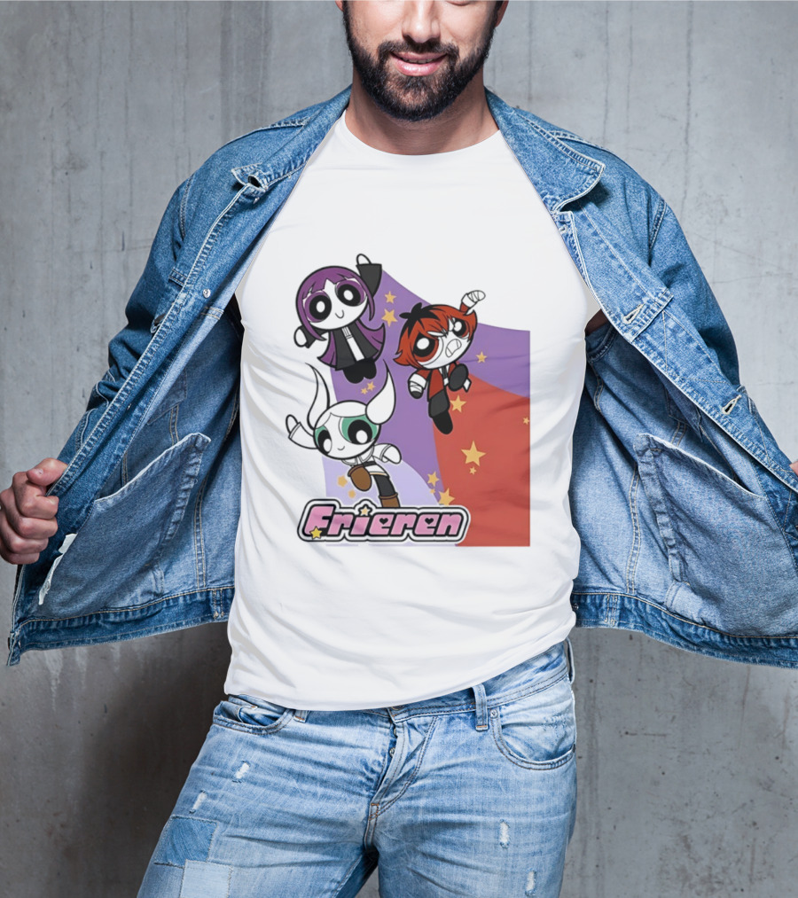 Frieren Characters In Powerpuff Girls Style With Stars T-Shirt