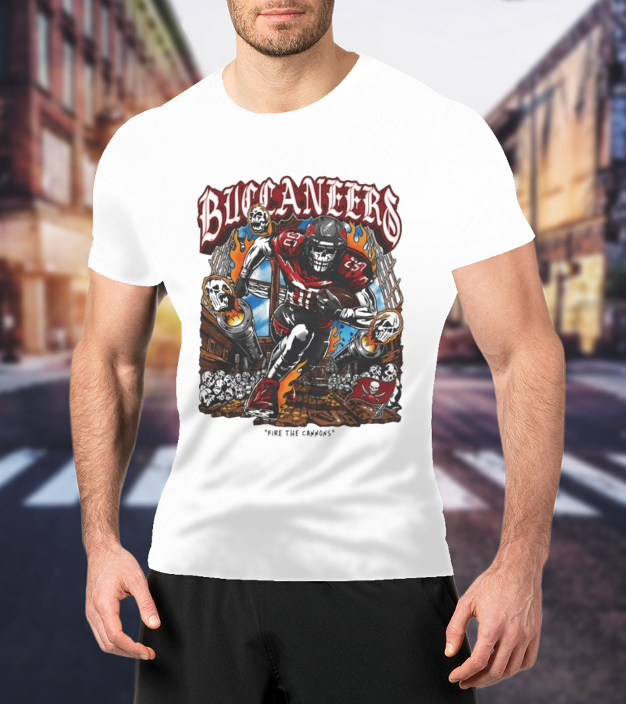 Warren Lotas Buccaneers Skull Football Player Flames T-Shirt