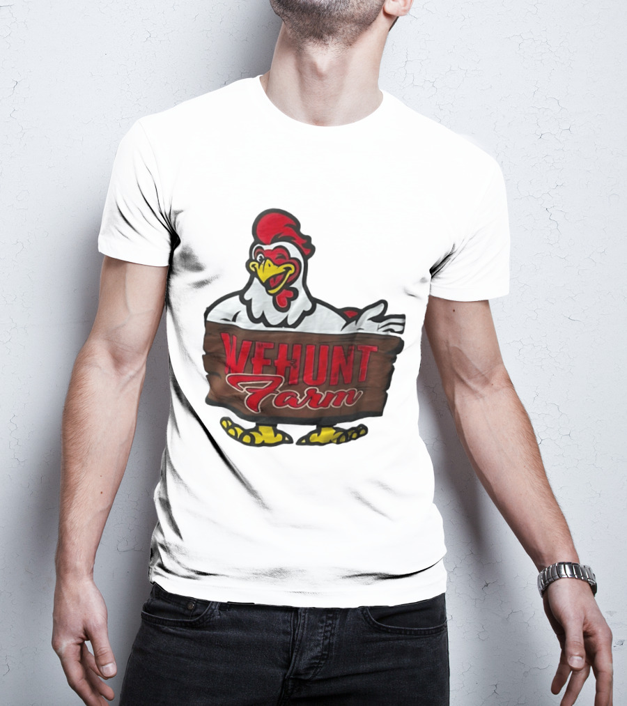 Wehunt Farm Chicken Winking Rooster With Red And Yellow Accents T-Shirt