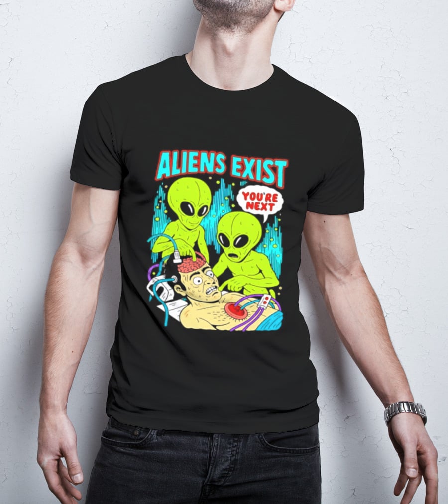 Aliens Exist You Are Next Green Alien Abduction Teen Hearts T-Shirt