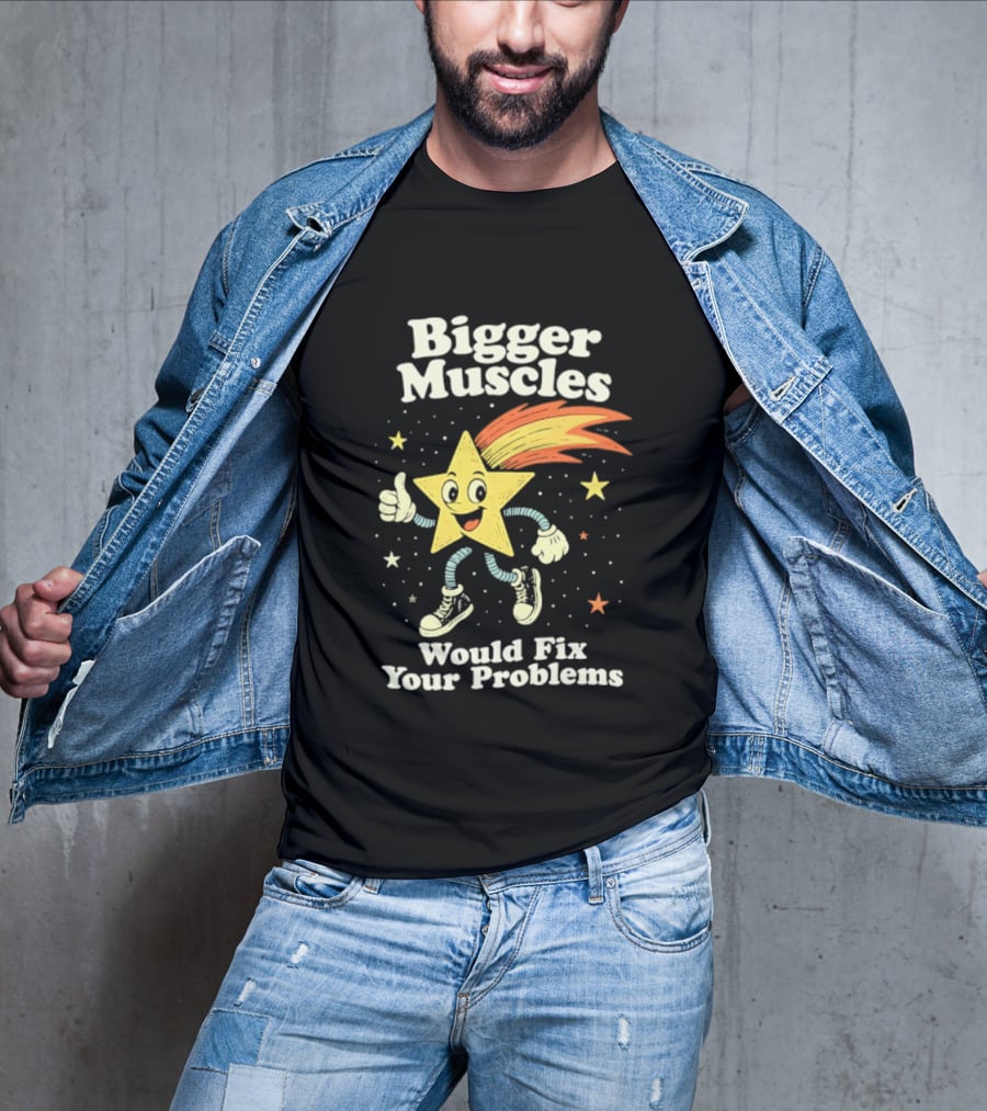 Bigger Muscles Star Cartoon Thumbs Up Encouragement T-Shirt