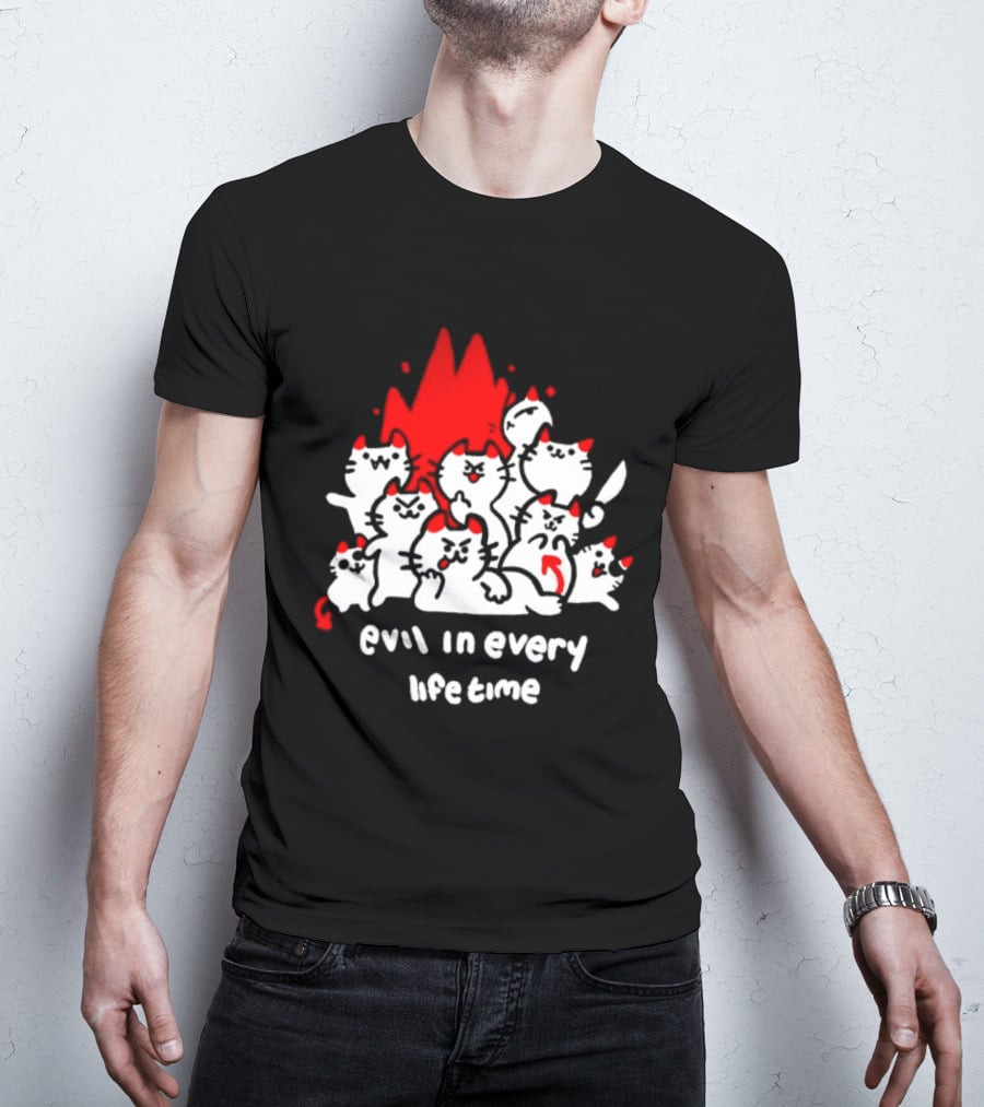 Evil In Every Lifetime Cats With Red Flames T-Shirt