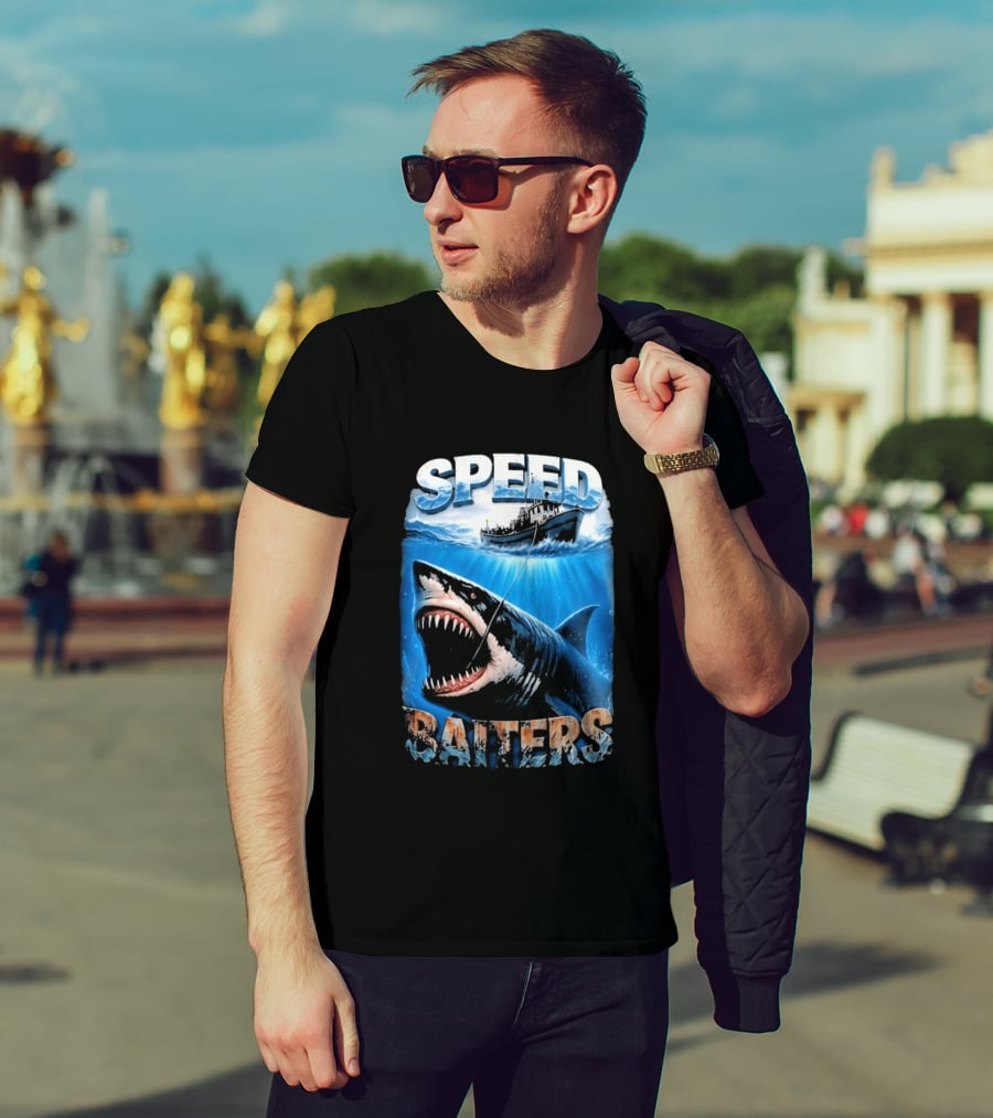 Speed Baiters Shark With Boat And Ocean T-Shirt