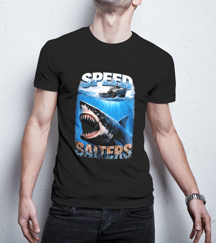 Speed Baiters Shark With Boat And Ocean T-Shirt