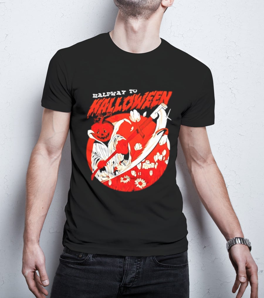 Halfway To Halloween Pumpkin Reaper Spooky T-Shirt